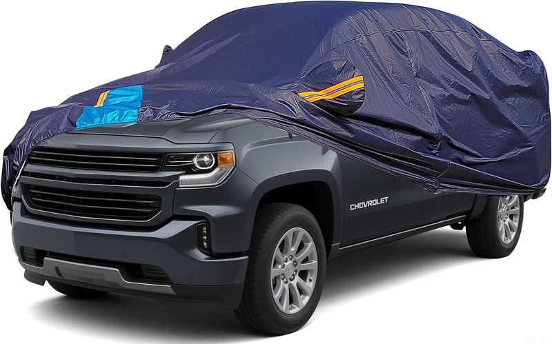 DINGHAO Car Cover Waterproof All Weather, 6 Layers Outdoor Full Exterior Cover Rain Sun UV Snowproof Protection with Zipper Cotton, Mirror Pocket for Chevrolet Silverado - Image 1